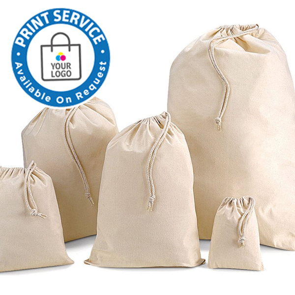 Extra Small Natural Cotton Drawstring Bags from stock in packs 10 available next working day